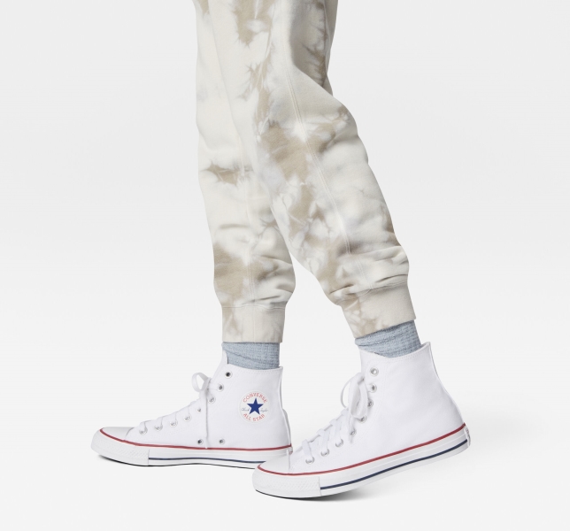 Men's Converse Go-To Star Chevron Washed Standard Fit Sweatpants Light Beige | 264-EMZKDA