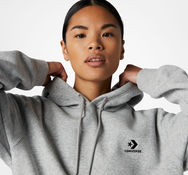 Men's Converse Go-To Embroidered Star Chevron Standard Fit Fleece Hoodie Grey | 201-WEPMRS