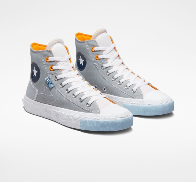 Women's Converse Chuck Taylor Alt Star Reflective Shine High Tops Grey / White / Orange | 456-VZAJKQ