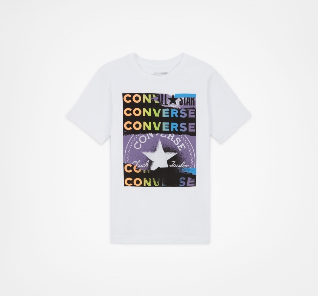 Kids' Converse Logo Mixup Graphic T Shirts White | 597-YDCFQS