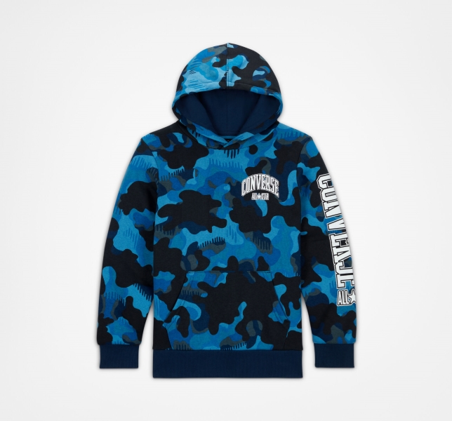 Kids' Converse Camo Pullover Hoodie Navy | 320-CSFPYE