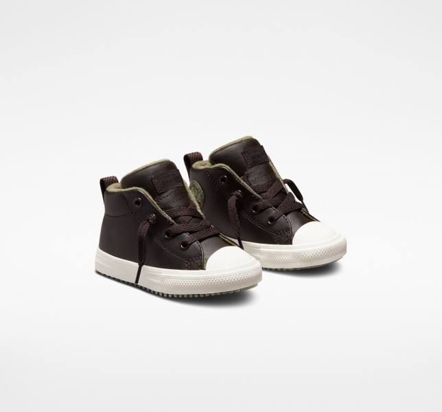 Kids' Converse Chuck Taylor All Star Street Leather Boots Brown | 781-EAUXGN