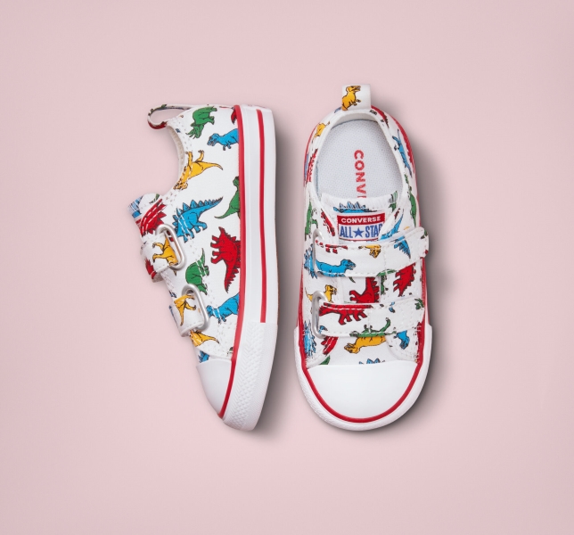 Kids' Converse Chuck Taylor All Star Easy-On Dinosaurs Canvas Shoes White / Red / Blue | 067-DBXRTM