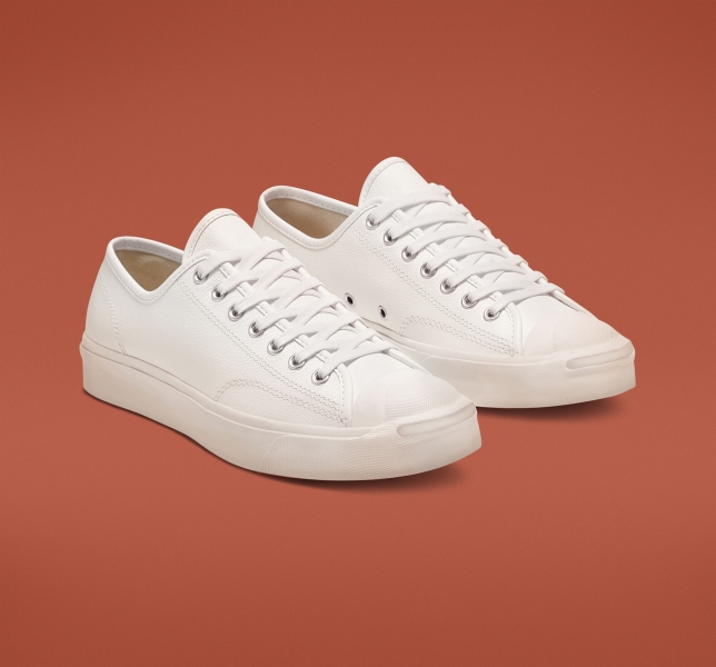 Women's Converse Jack Purcell Leather Low Tops White / White / White | 691-IQWKJX