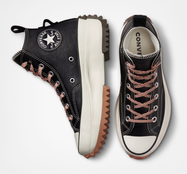 Women's Converse Run Star Leather Platform Shoes Black | 203-UBAEWR