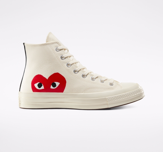 Men's Converse Comme des PLAY Chuck 70 Canvas Shoes White / Red | 215-VHNETK