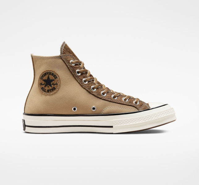 Men's Converse Chuck 70 Mixed Materials Canvas Shoes Khaki / Brown | 613-DIAFBK