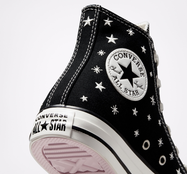 Women's Converse Chuck Taylor All Star Embroidered Stars High Tops Black / White | 375-YFWUTD