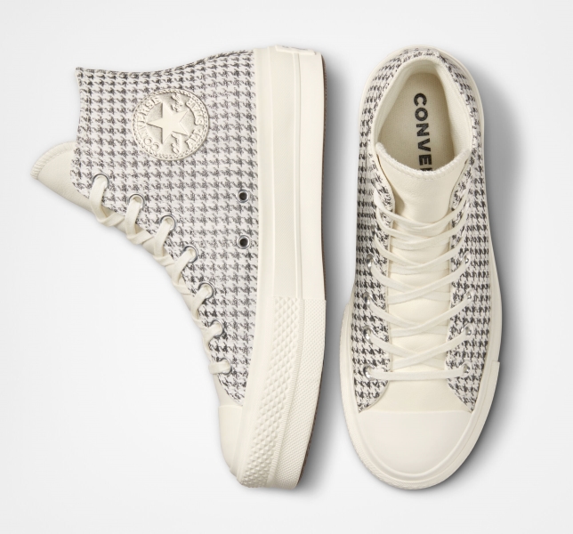 Women's Converse Chuck Taylor All Star Lift Houndstooth Shine High Tops Silver | 983-WEXIAM