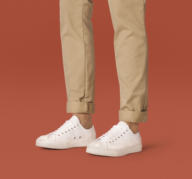 Women's Converse Jack Purcell Leather Low Tops White / White / White | 691-IQWKJX