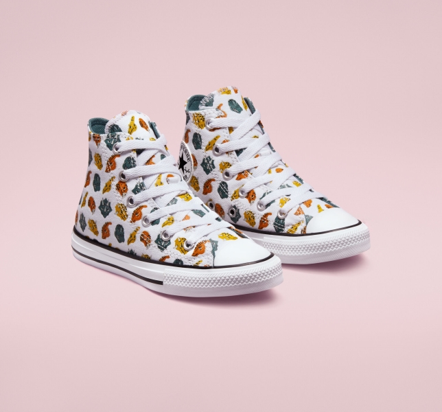 Kids' Converse Chuck Taylor All Star Dino Daze Canvas Shoes White / Deep Green / Black | 097-PDHIYQ