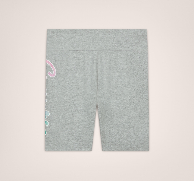 Kids' Converse Glitter Script Rise Bike Shorts Grey | 627-MAFJRC