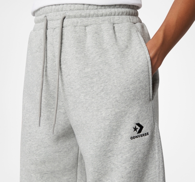 Men's Converse Go-To Embroidered Star Chevron Standard Fit Fleece Sweatpants Grey | 651-TBWFRX