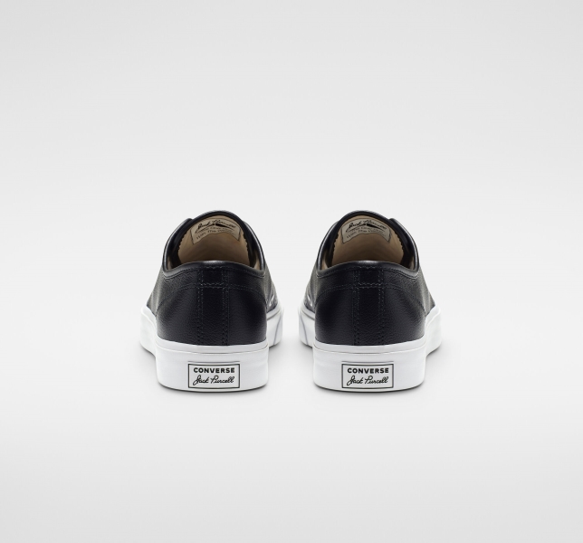 Men's Converse Jack Purcell Leather Canvas Shoes Black / White / White | 951-AJCFRQ