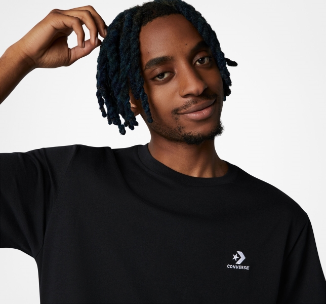 Men's Converse Go-To Embroidered Star Chevron Standard Fit T Shirts Black | 208-JZWTMQ