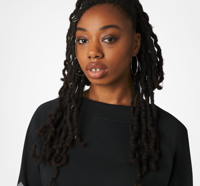 Women's Converse Knit Open Back Neck Sweatshirts Black | 467-ZRWTIO