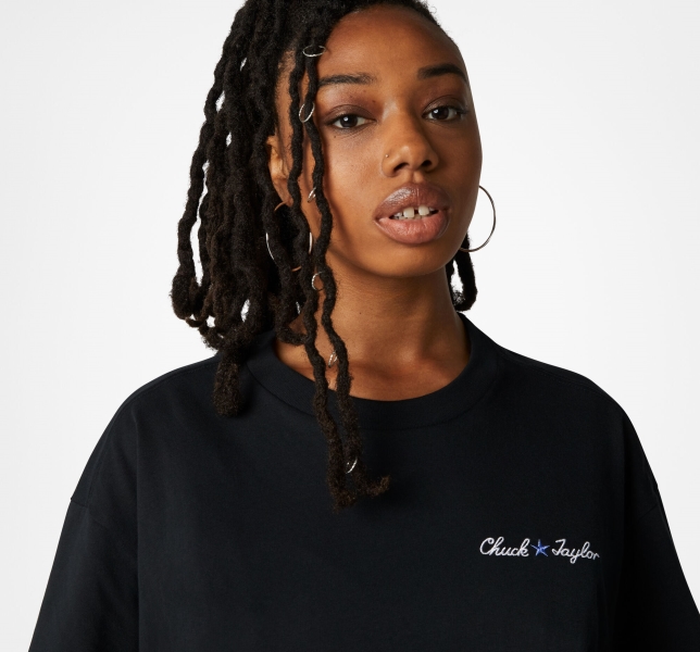 Women's Converse All Star Oversized T Shirts Black | 160-BOLHYN