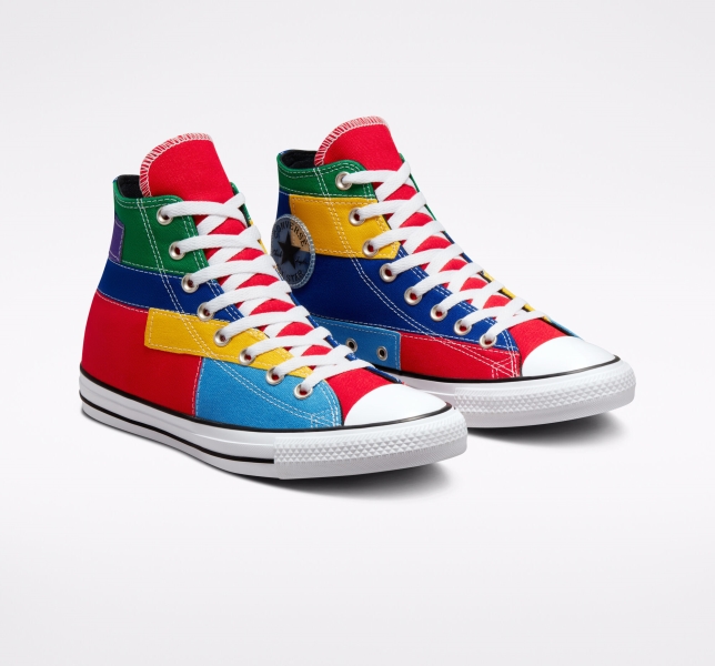 Men's Converse Chuck Taylor All Star Patchwork Canvas Shoes Red / Blue | 513-PGLOSA