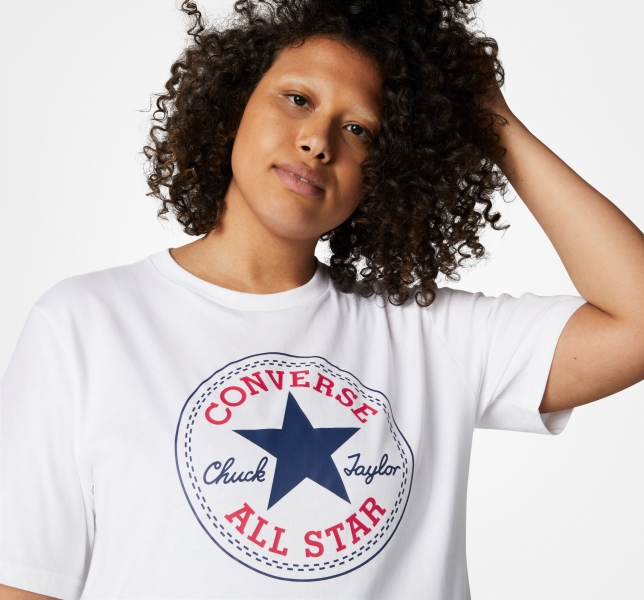 Women's Converse Go-To Chuck Taylor Classic Patch Standard Fit T Shirts White | 380-IMACPJ