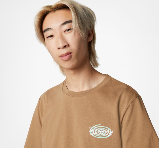 Men's Converse Sticker Graphic T Shirts Brown | 096-MFVBQX