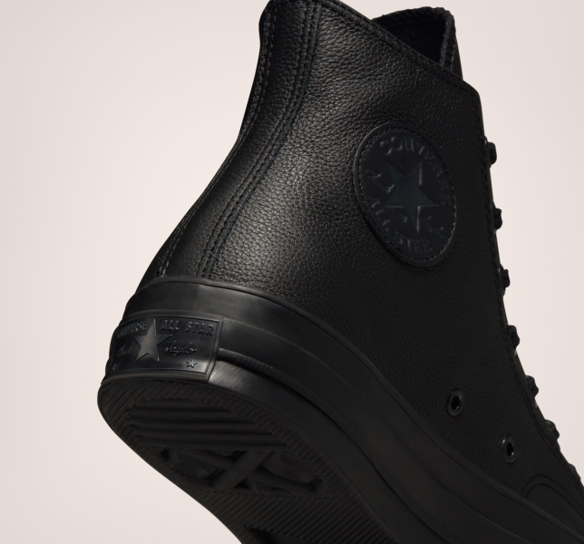 Men's Converse Chuck 70 Tonal Leather Canvas Shoes Black / Black / Black | 387-UMXJRF