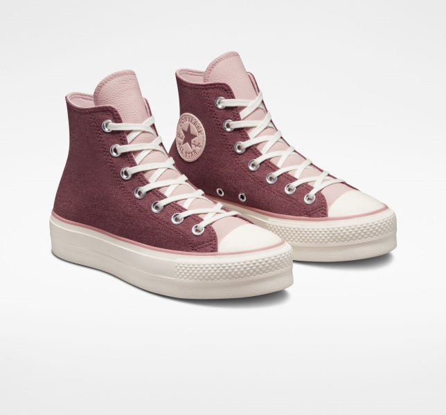 Women's Converse Chuck Taylor All Star Lift Tonal Materials High Tops Dark Burgundy / Grey Purple | 710-GZNKJW