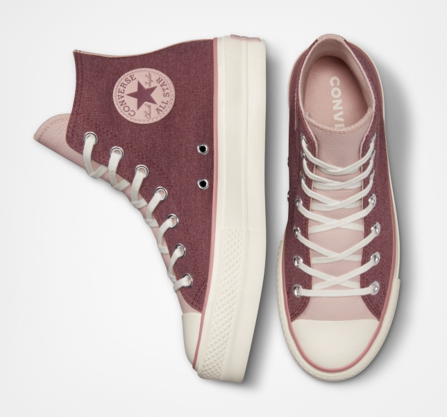 Women's Converse Chuck Taylor All Star Lift Tonal Materials Platform Shoes Dark Burgundy / Grey Purple | 286-TJZXMK