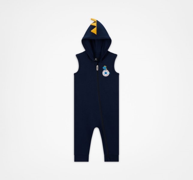 Kids' Converse Dino Explorer Hooded Coverall Bodysuit Navy | 931-AJPVER