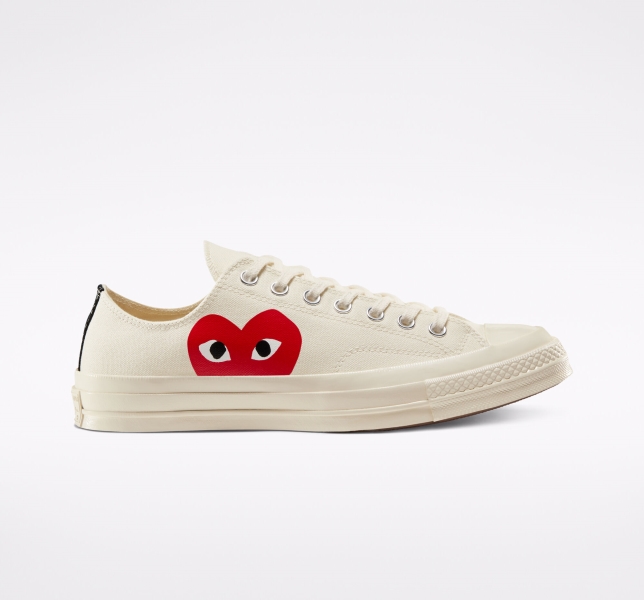 Men's Converse Comme des PLAY Chuck 70 Canvas Shoes White / Red | 215-VHNETK