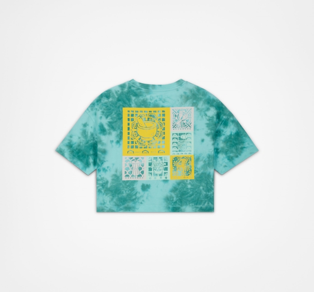 Women's Converse Mi Gente Mi Alegria Cropped Oversized T Shirts Light Turquoise | 582-QXSFRM