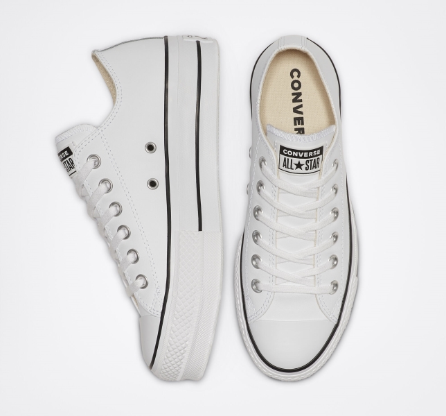 Women's Converse Chuck Taylor All Star Lift Leather Leather Shoes White / Black / White | 423-GPBZCR
