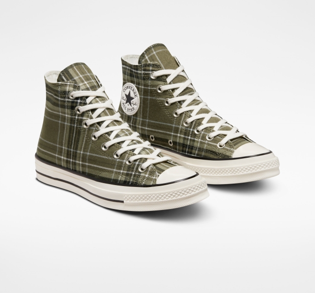 Men's Converse Chuck 70 Tartan Canvas Shoes Black | 158-RFUETI