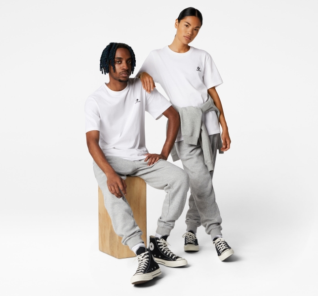 Men's Converse Go-To Embroidered Star Chevron Standard Fit T Shirts White | 680-GRHEYF