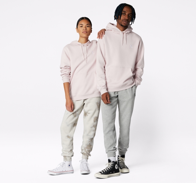 Women's Converse Go-To Embroidered Star Chevron Standard Fit Fleece Hoodie Rose | 218-QCIWZS