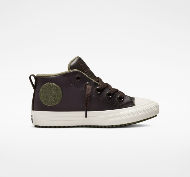 Kids' Converse Chuck Taylor All Star Street Leather Boots Brown | 781-EAUXGN