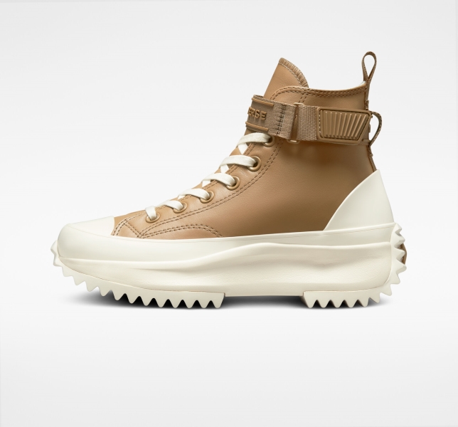 Women's Converse Run Star Leather Platform Shoes Brown | 187-UMWZQD