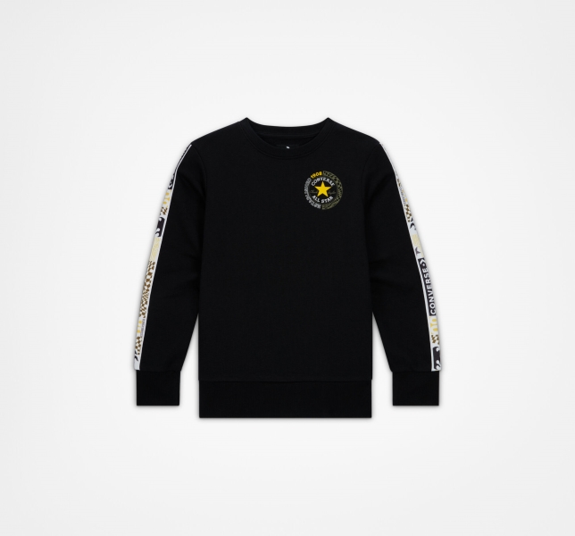 Kids' Converse Checkered French Terry Neck T Shirts Black | 923-ODHUTB