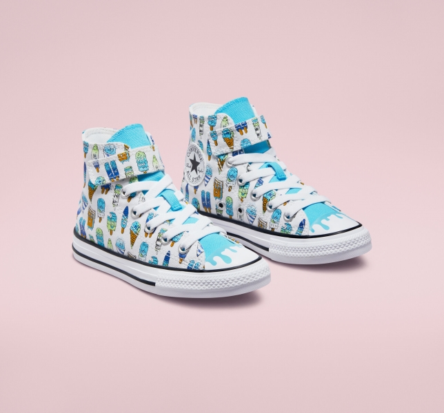 Kids' Converse Chuck Taylor All Star Easy-On Frozen Treats Canvas Shoes White / Blue / Light Green | 871-XLDKSI