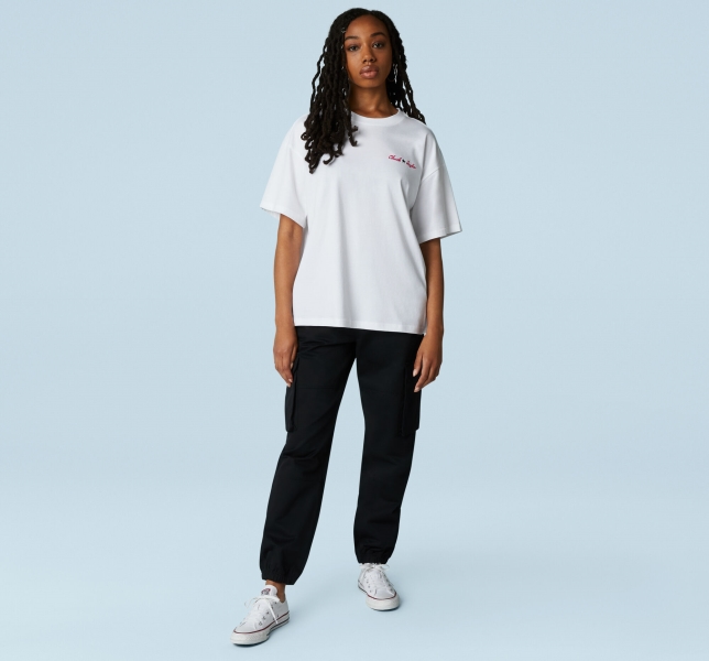 Women's Converse All Star Oversized T Shirts White | 301-DVWZEC
