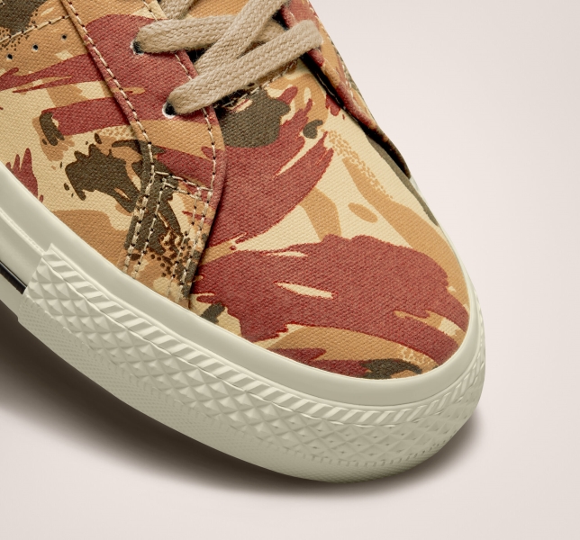 Women's Converse One Star Pro Brushstroke Camo Leather Shoes Khaki / Black | 739-QNMUPX