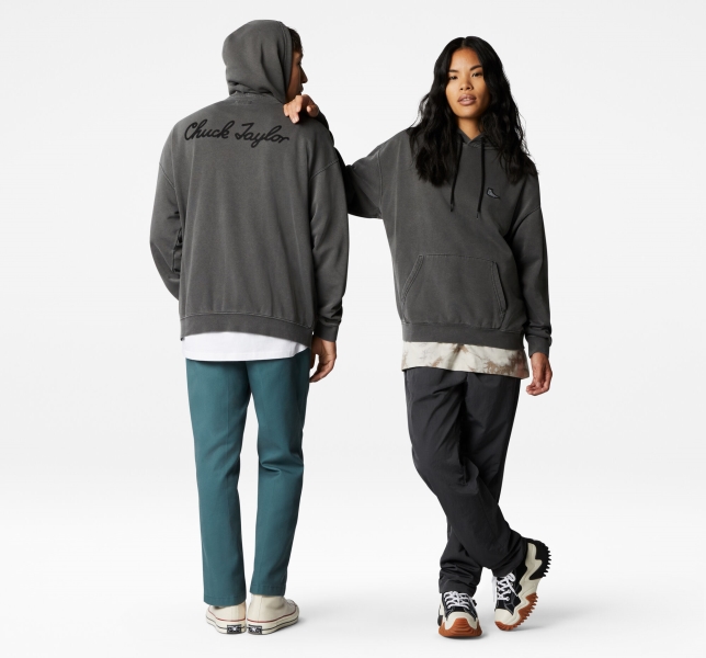 Men's Converse Go-To Chuck Taylor Patch Loose Fit Hoodie Black | 357-OBZTMP