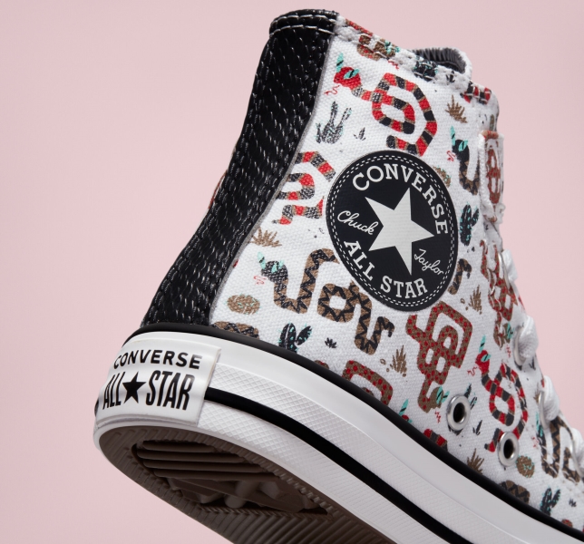 Kids' Converse Chuck Taylor All Star Easy-On Snake Canvas Shoes White / Grey / Red | 041-JUIGNE