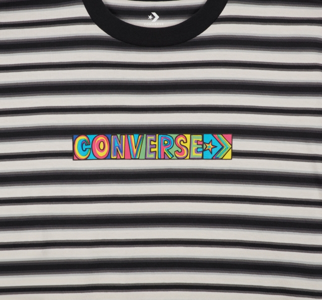Men's Converse Striped Wordmark T Shirts Black | 837-WPENOR