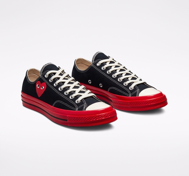 Women's Converse Comme des PLAY Chuck 70 Low Tops Black / Red | 594-ZSBQCO