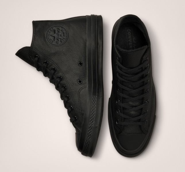 Women's Converse Chuck 70 Tonal Leather High Tops Black / Black / Black | 193-YJWIMG