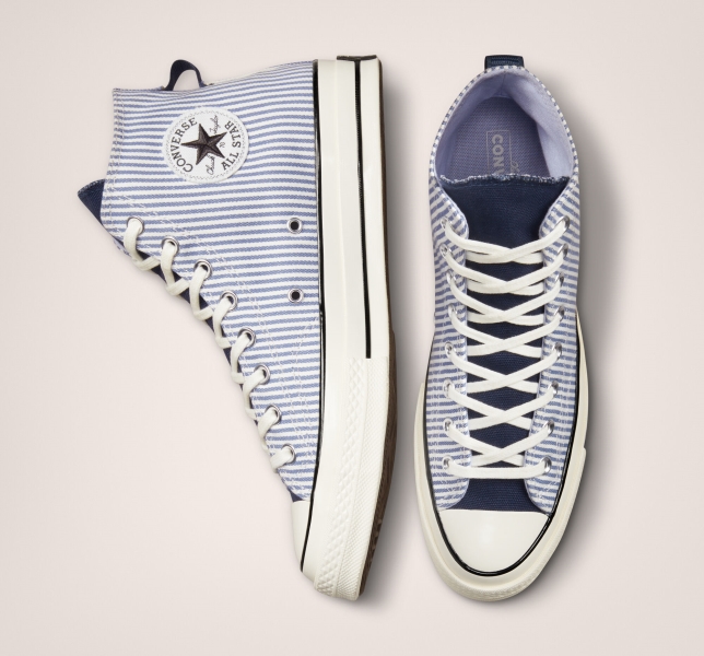 Women's Converse Chuck 70 Crafted Stripe High Tops Indigo / Black | 954-JDOYHC