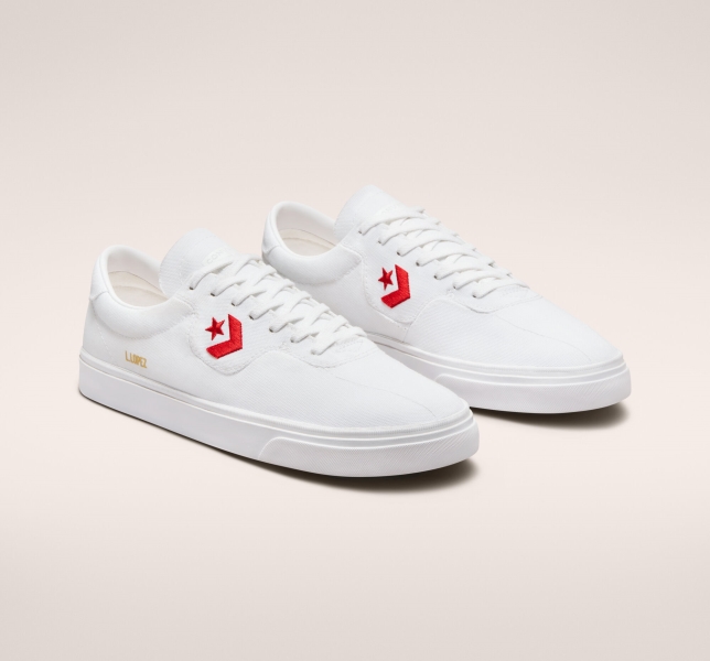 Men's Converse Louie Lopez Pro Canvas Skate Shoes White / Red / White | 256-EMPXQT