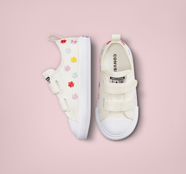 Kids' Converse Chuck Taylor All Star Easy-On Floral Embroidery Canvas Shoes White / White | 824-QYKORZ