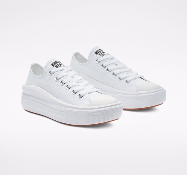 Women's Converse Chuck Taylor All Star Move Platform Low Tops White / White / White | 324-WQRTPB
