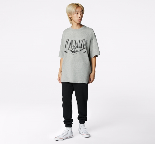 Men's Converse College Graphic T Shirts Grey | 576-XFKBVW